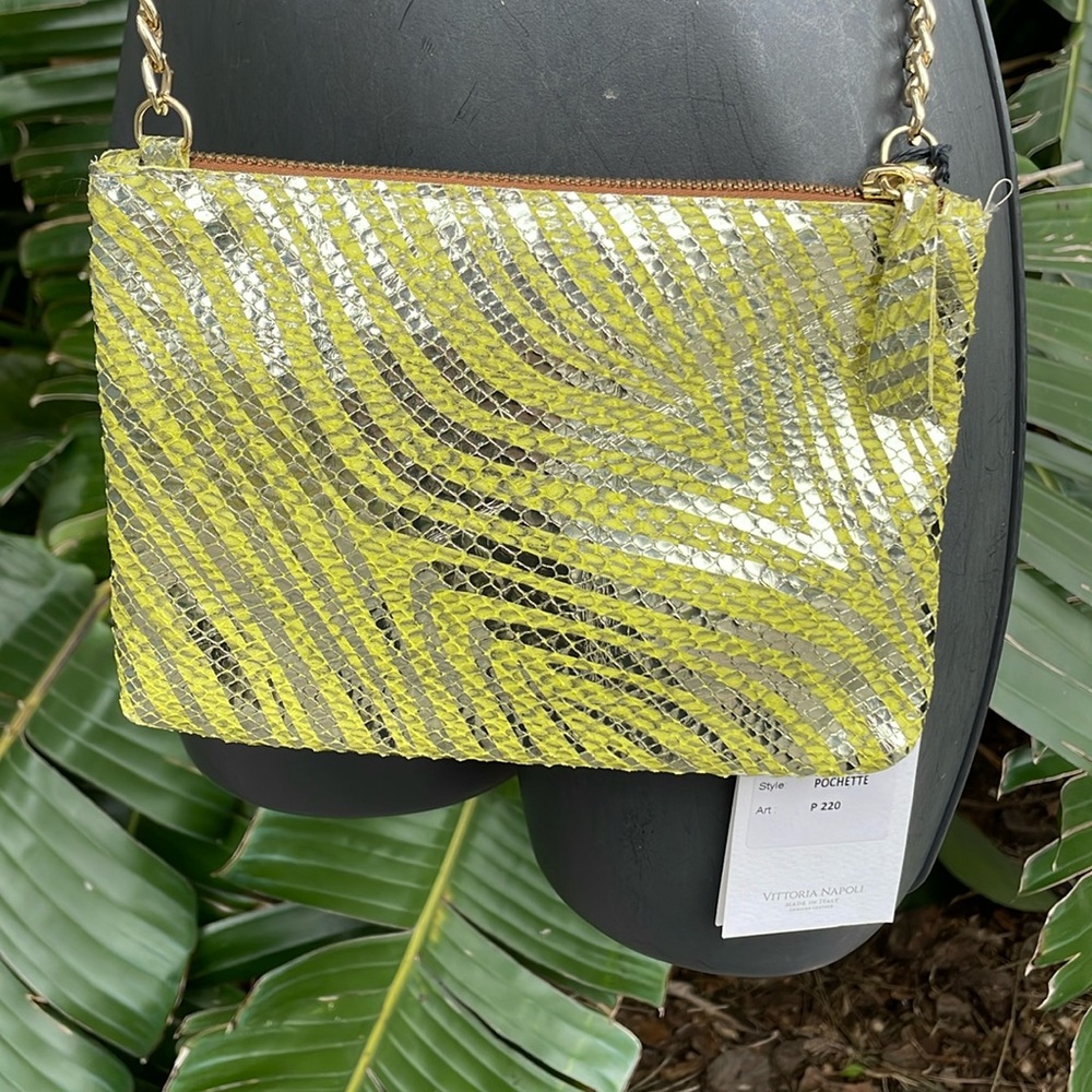 Victorio Napoli genuine, leather, metallic snakeskin Crossbody